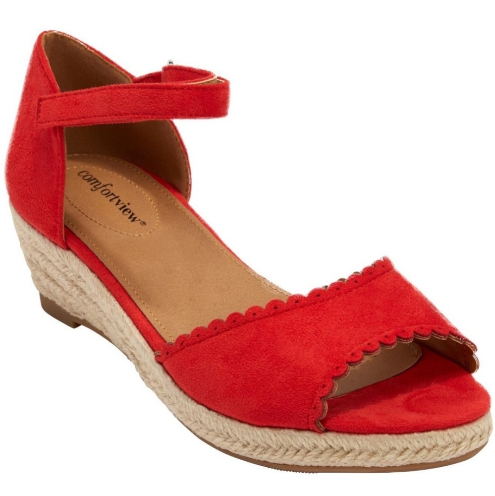 Comfortview Red Espadrille Sandals with Ankle Strap, Women's Size 13, Like New